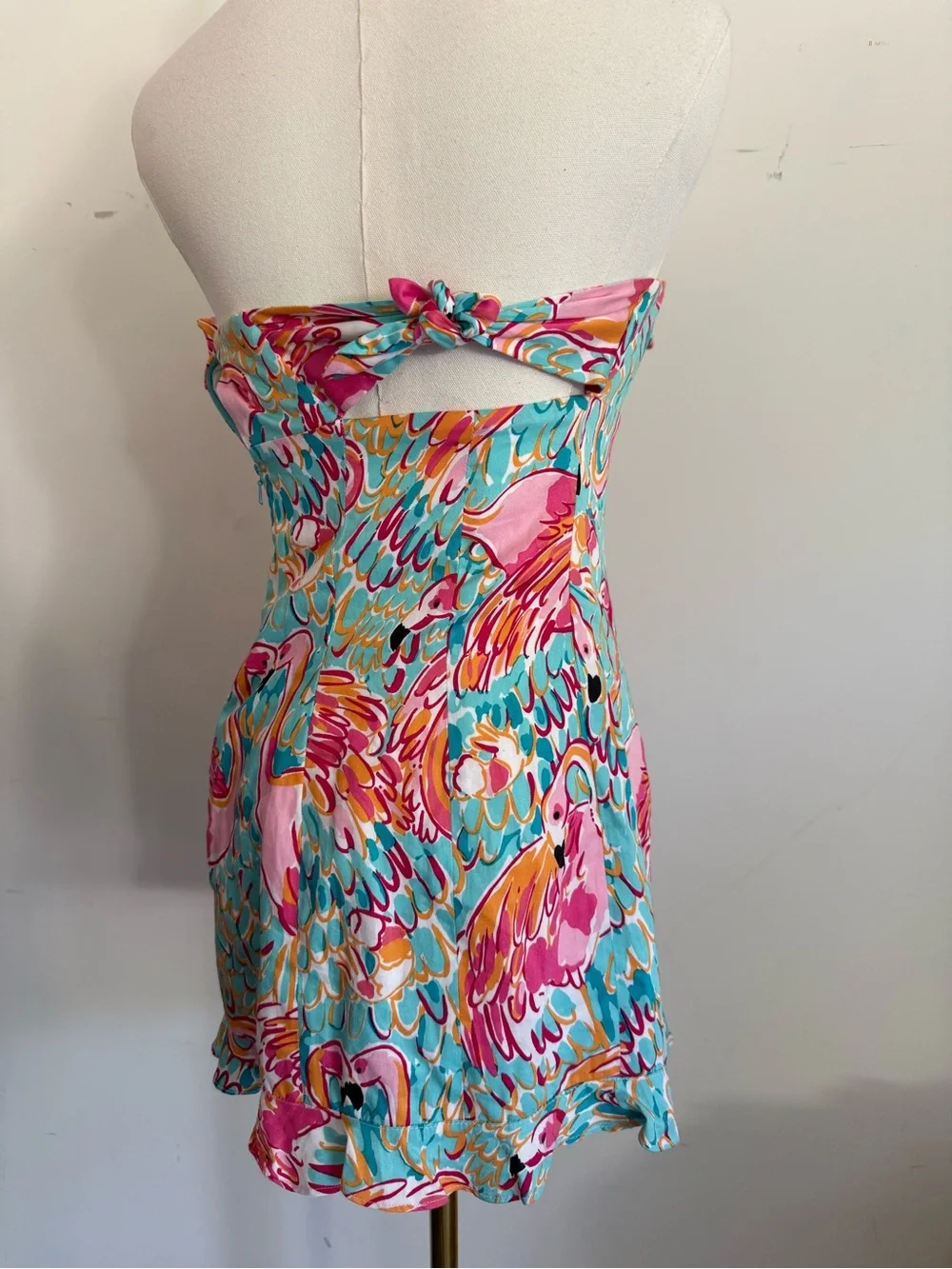 Lilly Pulitzer sz 00 Flamingo Print Ruffled Sundress in Pink & Turquoise - Picture 2 of 3